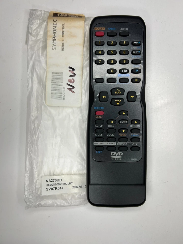 Funai SYMPHONIC NA270UD Remote NA268 CEDV800D NA270UD SD7S3 CDVC80DP CDVC800D + - Image 1 of 2