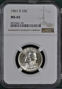 1961 D Silver Washington Quarter NGC MS65 - Picture 1 of 2