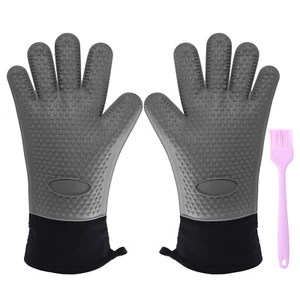 Heat resistant Oven gloves, Silicone gloves with Fingers, Food Grade Waterproof - Picture 1 of 30