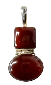 Sterling Silver Carnelian Cabochon Dangle Pendant Geometric OvaI Square 1 3/8” - Picture 1 of 2