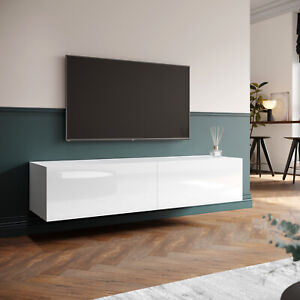 White Floating TV Unit Cabinet Wall Mounted High Gloss Entertainment Unit 140cm