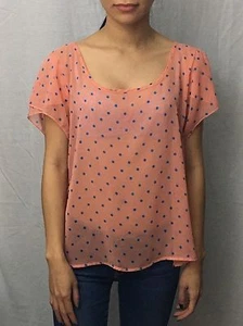 Women's FRANCESCA'S Pink Polka Dot Sheer Button Back Blouse Top Size Small XS - Picture 1 of 6