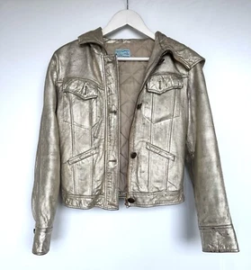 Gold Leather Hooded Jacket - WARM PADDED Metallic VERA PELLE Size S Small - Bild 1 von 7