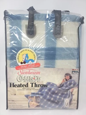 Sunbeam Cuddle Up Heated Throw Blanket Automatic Blue Plaid 50”x60” New  - Image 1 of 4
