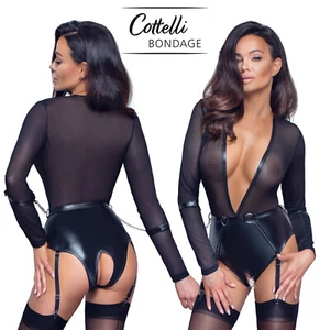 Cottelli Collection Bondage Total Body Semitrasparent Crotchless Nero Reggicalze - Picture 1 of 9