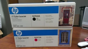 GENUINE SEALED Set of 2 HP Q3973A & Q3960A Magenta & Black Toners Sealed - Picture 1 of 3