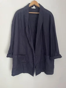 Eileen Fisher 2X Navy 100% Organic Linen Blazer Jacket Open 3/4 Sleeve Coastal - Picture 1 of 11