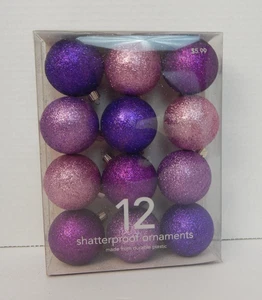 Martha Stewart * 12 Shatterproof Sparkly Purple Christmas Ornaments - Picture 1 of 5