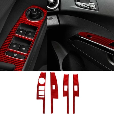 4Pcs Red Carbon Fiber Interior Door Control Cover Trim For Chevrolet Sonic - Image 1 of 4