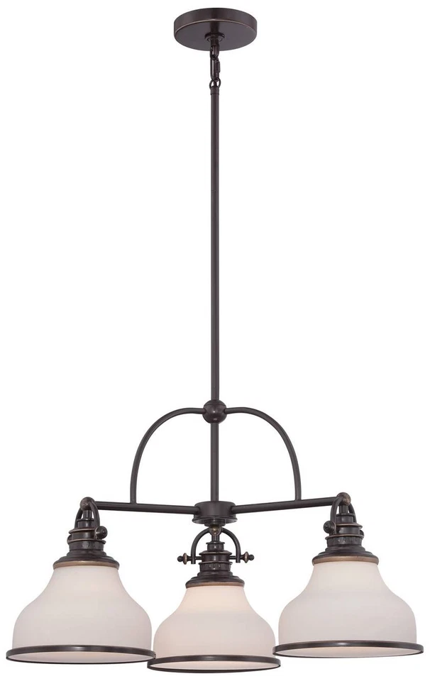 Lámpara de araña Quoizel Grant 24" de ancho 3 luces bronce blanco cúpula vidrio Foto 1 de 1