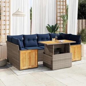 Patio Sofa Set with Cushions Outdoor Furniture 7 Piece Poly Rattan vidaXL - Picture 1 of 28