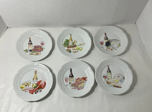 Set of 6 Philippe Deshoulieres Lourioux France Wine & Cheese Canape Plates 5.75" - Picture 1 of 9