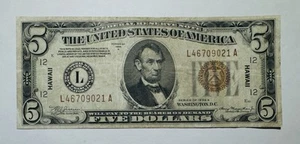 1934 A $5 Hawaii Over Print WW11 Issued - Picture 1 of 3