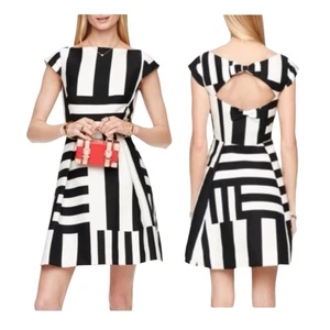Kate Spade New York Go Fly A Kite schwarz weiß Fit & Flare Kleid Schleife hinten Größe 6 - Bild 1 von 15