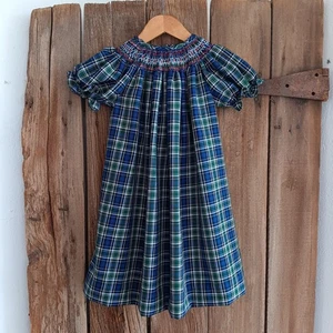 Vestido a Cuadros Vive La Fete Niñas Talla 3 Escote Calado Abullonado Mangas Cortas *A - Imagen 1 de 8