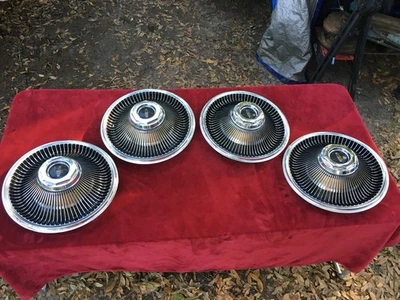 4 Lincoln Continental Mark III Turbine Hub Caps - Gold Band - Image 1 of 4
