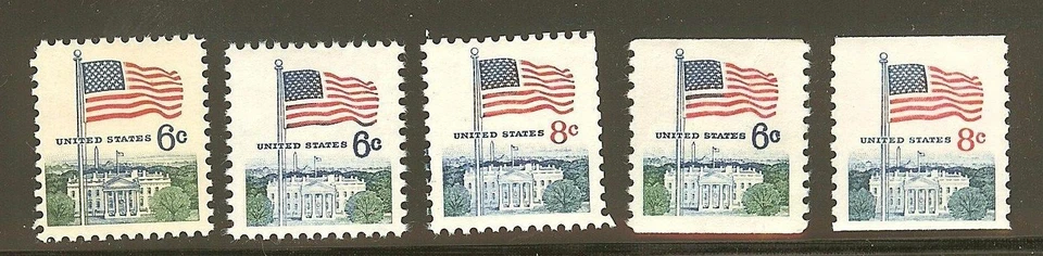 US Scott # 1338, 1338A, 1338D, 1338F, & 1338G American Flag Issue 1968-71  MNH  - Image 1 of 1