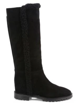 NEW ~ Aquatalia Cheyenne ~ Knee-High SHEARLING LINED Suede Boots ~Black, Sz 8 - Image 1 of 4