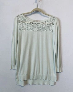 LOFT Pullover Damen Medium Häkelbesatz leicht hoher niedriger Saum grün Cottagecore - Bild 1 von 7