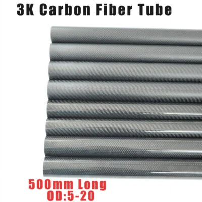 3K Carbon Fiber Tube OD 5 6 7 8 9 10 11 12 13 14 15 16 17 18 19 20 x L500MM Roll - Image 1 of 4