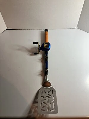 Grilling spatula stainless blue/gold fishing reel handle unique gift - Image 1 of 4