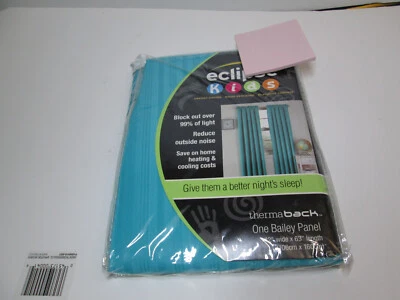Eclipse Thermaback Bailey  Rod Pocket Block Out Panel 42"x63"  Aqua Stripe New - Image 1 of 4