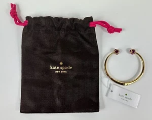 Kate Spade Lady Marmalade Open Cuff Hinged Pave Gold Tone Bracelet Pink Gems - Picture 1 of 6