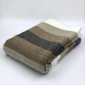 SOFT & WARM MULTICOLOR STRIPED ALPACA WOOL HANDMADE BLANKET PLAID THROW - Picture 1 of 14