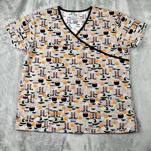 I Love Scrubs Size XL Halloween Motif Witch Hat Shoes Bats Candy Scrub Top - Picture 1 of 5