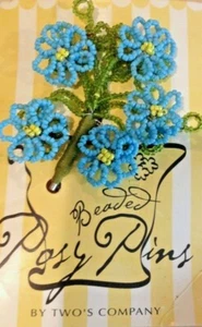 TWO'S COMPANY BEADED POSY PINS NEW ON CARD - Picture 1 of 1