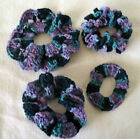 Lot of 4 New Crochet Green Lavender/Multicolor Acrylic Hair Scrunchies