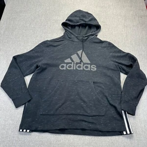 Adidas Hoodie Boys Large 16-18 Black Heather Striped Pullover Pockets Running - Picture 1 of 7