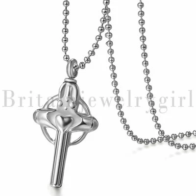 Pingente de urna cruzada coração 22" colar para lembrança de cinzas memorial aço inoxidável - Imagem 1 de 4