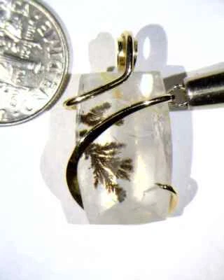 15.89ct Faceted Dendritic Quartz in 14kt Gold Forged Wire Wrap Art Pendant - Image 1 of 4
