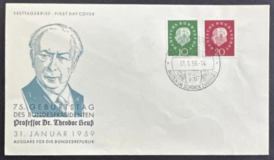 Germany 1959 Sc# 794-795 FDC First Day Cover - Heuss Brackenheim Postmark - Image 1 of 2