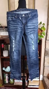 Touch Me Jeans Women's 7/8 Straight Leg Distressed Cropped Cuffs Dark Wash - Picture 1 of 12