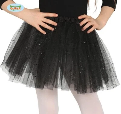 Childs Halloween Girls Fancy Dress Sparkle Tutu Black Childrens 30cm Tutu fg - Image 1 of 4