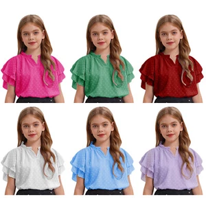 Kids Girls T-shirt Versatile Blouse Fitting Shirt Chiffon Top Running Pullover - Foto 1 di 62