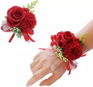 2PCS Rose Flower Wrist Corsage Boutonniere Set Handmade Artificial Corsage Set B - Picture 1 of 12
