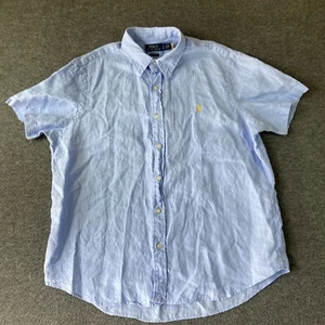 Polo Ralph Lauren Blue Short Sleeve Button Down 100% Linen Size XL Extra Large - Picture 1 of 10