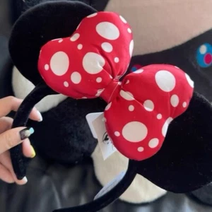 Satin Polka Dot Bow Ears Classical Minnie Mickey Mouse Disney Parks Headband - Picture 1 of 9