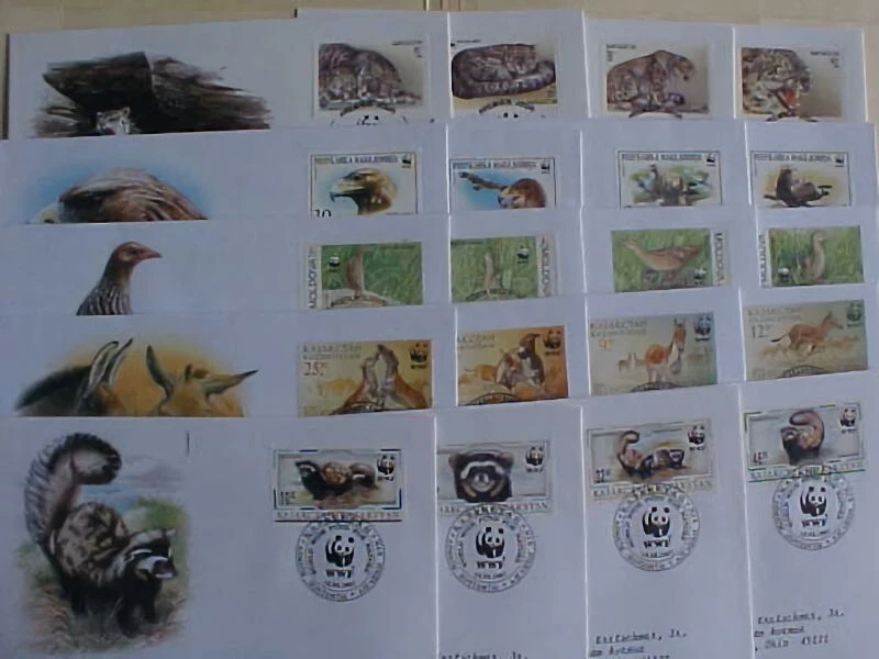 KAZAKHSTAN 8 FDC,MOLDOVA 4,MACADONIA 4,KBIPLBISTAH 4 WILDIFE HORSE,DUCK EAGLE - Image 1 of 1