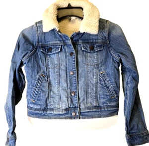Cat & Jack Sherpa Lined Jean Jacket Girls Size 7-8 Med Wash Blue Trucker Denim - Picture 1 of 10