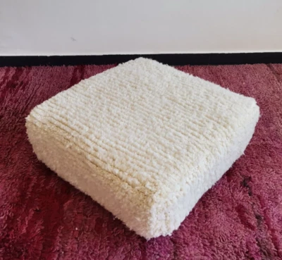 Moroccan Handmade Pouf Berber White Kilim  Rug Floor Cushion Ottoman Footstool - Image 1 of 4
