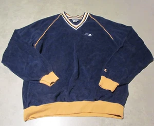 Vintage Champion sweater Fleece V Neck Sweatshirt Large navy gold Pullover - Picture 1 of 6