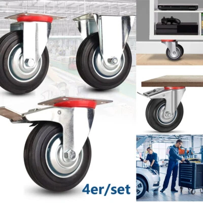 CELESTA 4X HMF Schwerlastrollen mit Bremse aus Vollgummi 125mm Transportrollen Lenkrolle