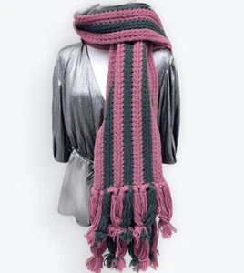 Auth Gucci Pink Green Wool Cashmere Nylon Blend Thick Knit Long Striped Scarf - Picture 1 of 18