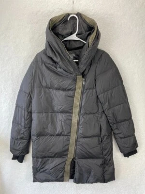 Abrigo Vince Puffer para mujer XS negro plumón de ganso panel de cuero chaqueta asimétrica Foto 1 de 4