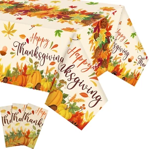 3 Pcs Thanksgiving Tablecloths Plastic Fall Maple Leaf Table Covers 54 X 108 Inc - Picture 1 of 7