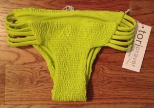 NWT Tori Praver Swimwear Seafoam CITRON STRAPPY SMOCKED Bikini Bottom TPB0006 XS - Picture 1 of 2